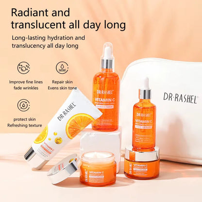 DRRASHEL Vitamin C 5-Piece Makeup Bag Skincare Set Pure Ember