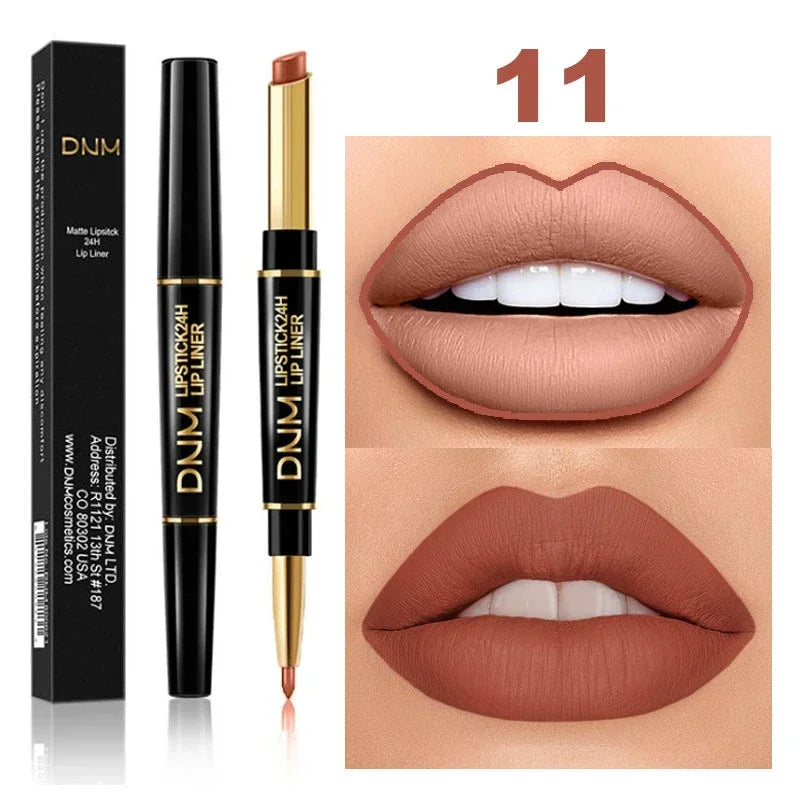DNM Double-ended Matte Lipstick Pencil Non-stick Cup Long Lasting Lipstick Lip Liner Waterproof 2 In 1 Lip Stain Pencil Pure Ember