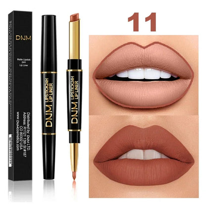 DNM Double-ended Matte Lipstick Pencil Non-stick Cup Long Lasting Lipstick Lip Liner Waterproof 2 In 1 Lip Stain Pencil Pure Ember