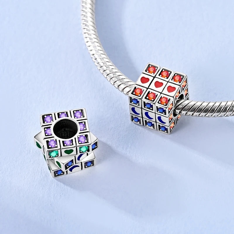 Lucky Charms 925 Sterling Silver Snowflake Magic Cube Bead Pendant Jewellery Pure Ember