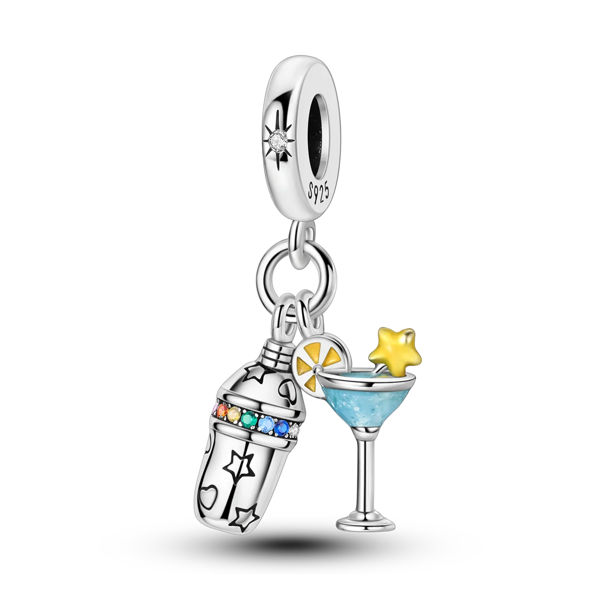  pandora sea collection cocktail charm with martini glass and cocktail shaker with mixed colours crystals sterling silver 