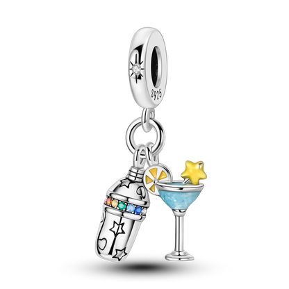  pandora sea collection cocktail charm with martini glass and cocktail shaker with mixed colours crystals sterling silver 