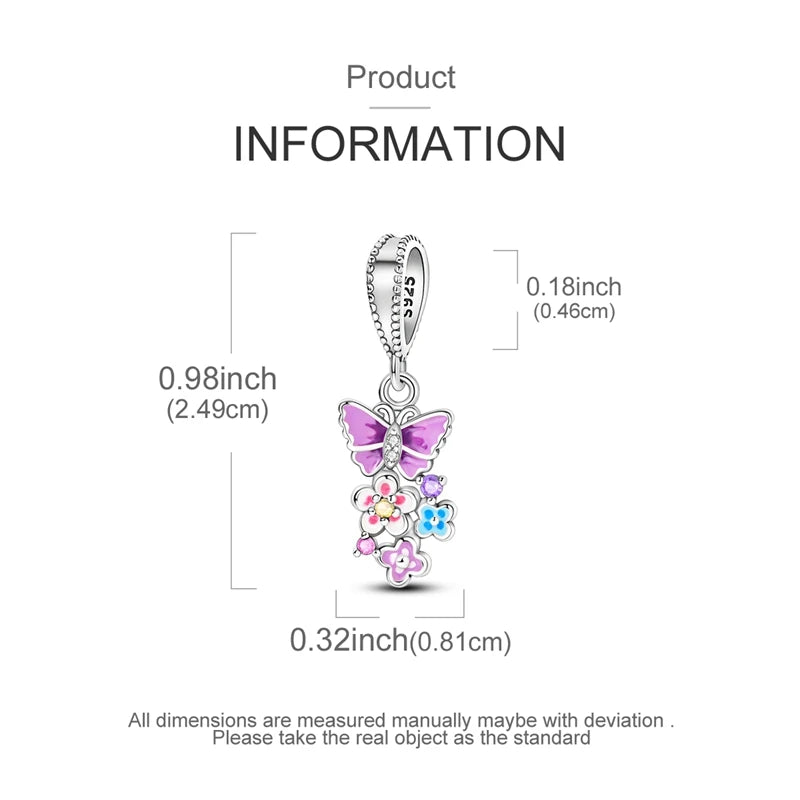 925 Sterling Silver Charms Bead Luminous Butterfly Dangle Fit Pure Ember