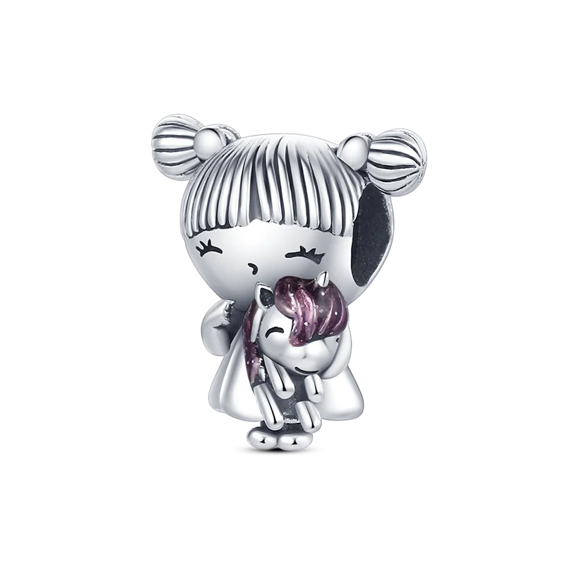 925 Sterling Silver Pink Series Colour Charms Beads Cut Girl Flower Pendant