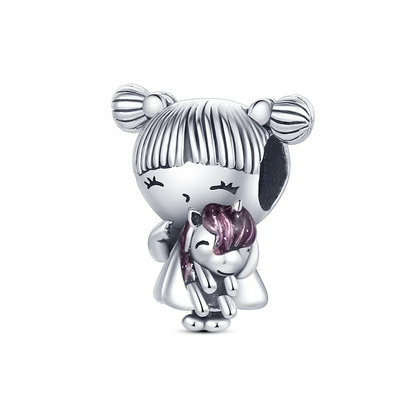 925 Sterling Silver Pink Series Colour Charms Beads Cut Girl Flower Pendant