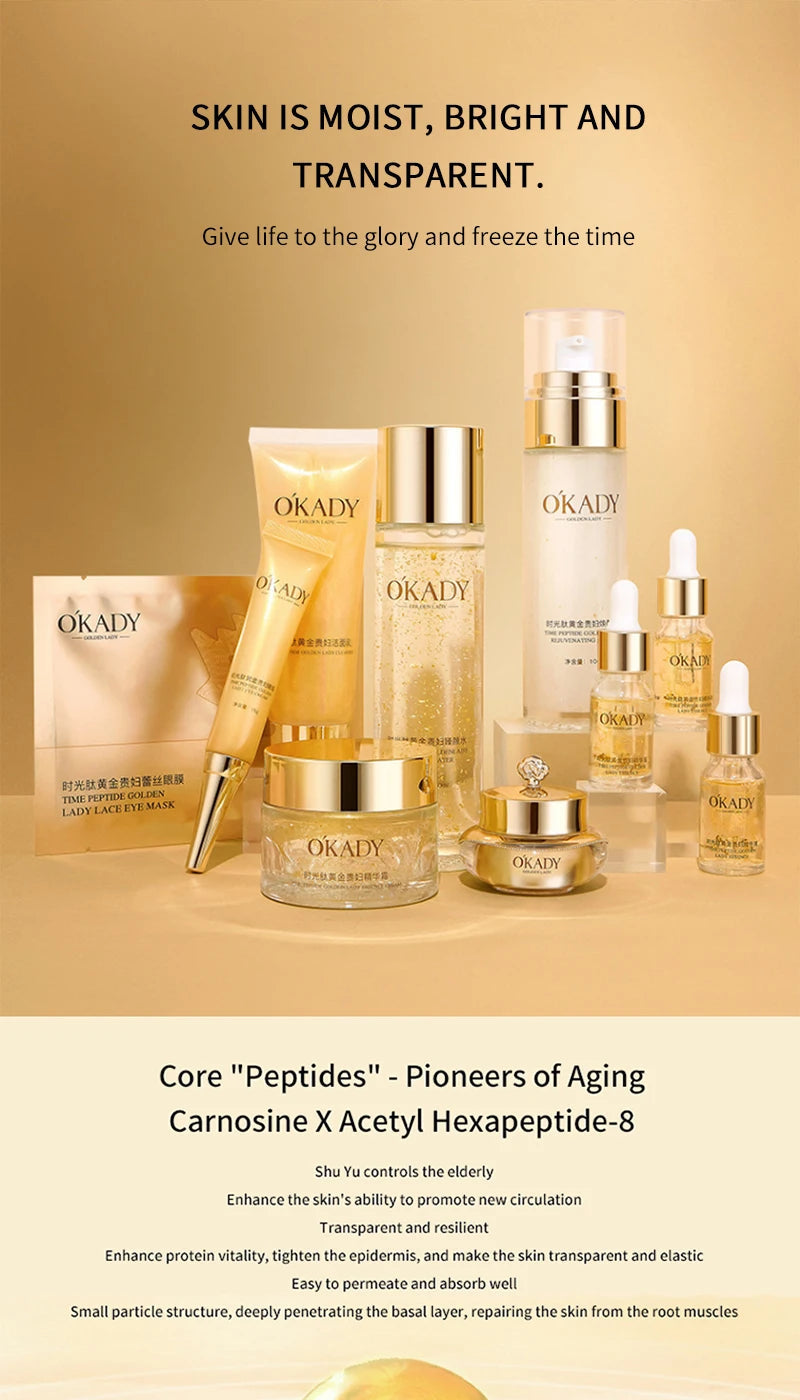 Oppe Time Peptide Gold Lady 10 Piece Set Hydrating Skin Care Set Box Moisturizing Repair Cosmetics Brightening Skin Nourishing Skin Unisex Sensitive Skin Suitable Deep Hydrating Gift Box Pure Ember