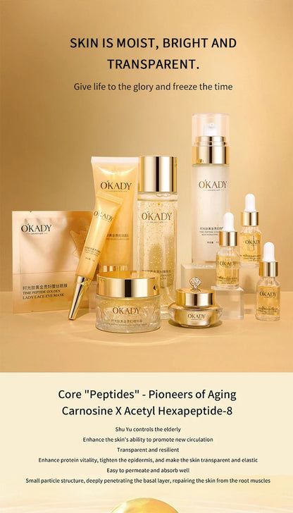 Oppe Time Peptide Gold Lady 10 Piece Set Hydrating Skin Care Set Box Moisturizing Repair Cosmetics Brightening Skin Nourishing Skin Unisex Sensitive Skin Suitable Deep Hydrating Gift Box Pure Ember