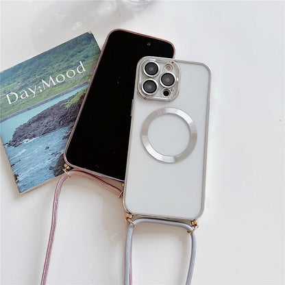 Phone case with a strap on a white surface