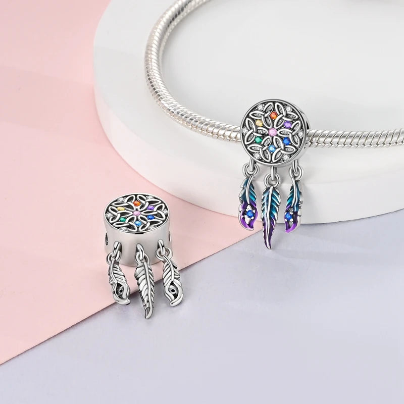 925 Sterling Silver Beads Teapot Unicorn Dreamcatcher Charms Beads Pure Ember pandora style