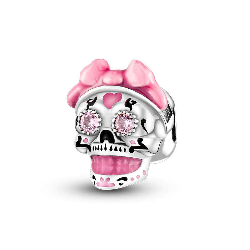 925 Sterling Silver Pink Series Colour Charms Beads Cut Girl Flower Pendant