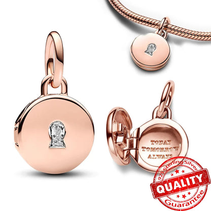 Sparkling Rose Gold Pavé Triple-row Beads Pink Gem Entwined Hearts Charm Fits Brand Bracelet Pure Ember