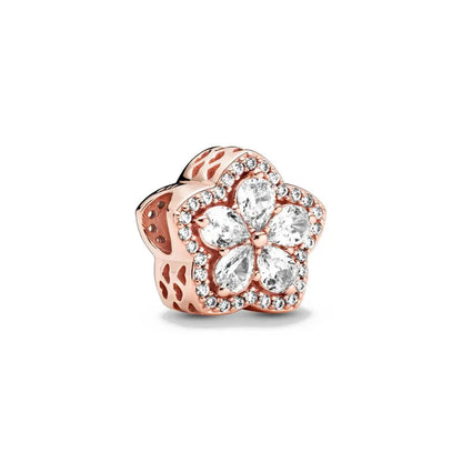 New Original 925 Silver Plated Rosegold Heart, Bird, Butterfly Beads Flower Charms Pure Ember