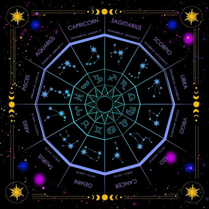 Sun Moon Starry Sky  Tarot Altar Cloth 12 Constellations Spread Tarot Reading Cloth Witchcraft Oracle Cards Pad  Home Room Decor Pure Ember