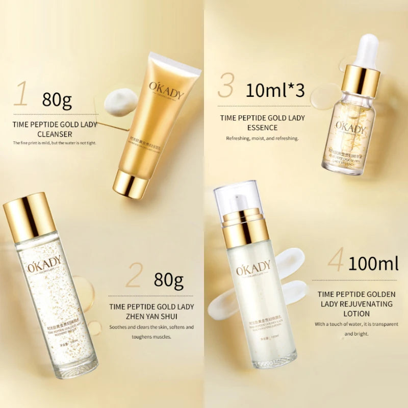 Oppe Time Peptide Gold Lady 10 Piece Set Hydrating Skin Care Set Box Moisturizing Repair Cosmetics Brightening Skin Nourishing Skin Unisex Sensitive Skin Suitable Deep Hydrating Gift Box Pure Ember