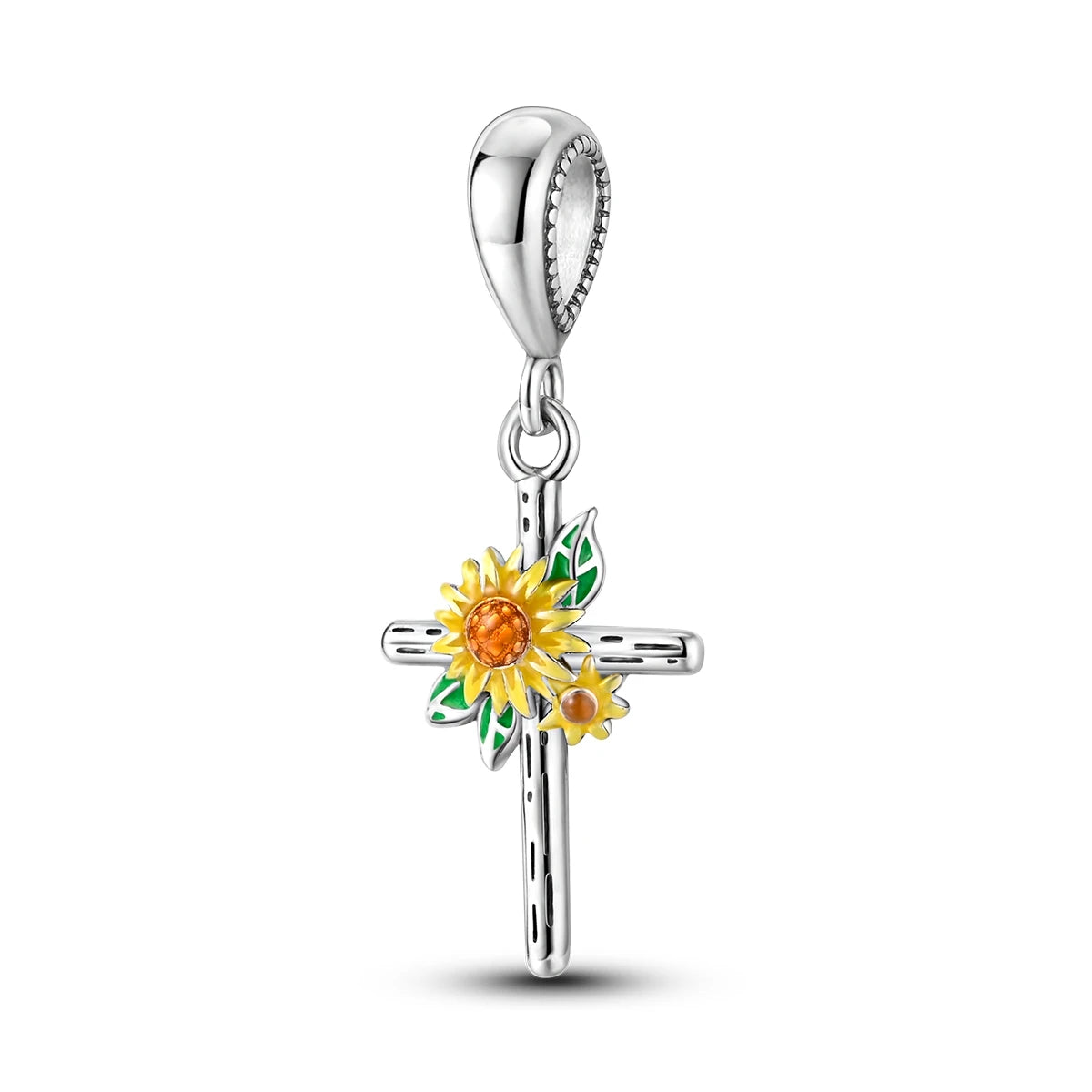 925 Sterling Silver Golden Sunflowers Heart Charms Pure Ember pandora style cross with sunflower