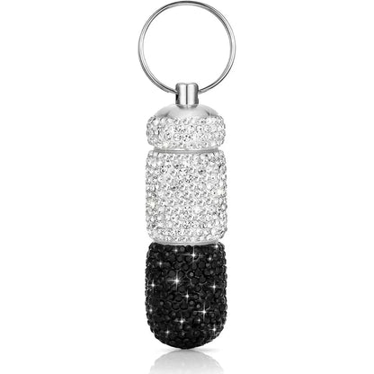 Bling Keychain Pill Box 2 Compartments Small Travel Pill Case Organizer Crystal Diamond Medicine Bottle Pill Bottle Keychain Pure Ember