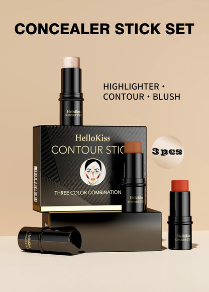 4pcs Contour Stick, Highlighter Stick, Blush Stick 4pcs Cream Contour Kit with Contour Brush, Contour, Non-greasy Pure Ember