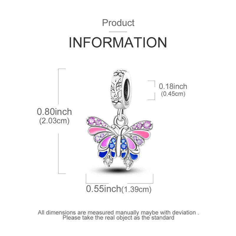 925 Sterling Silver Charms Bead Luminous Butterfly Dangle Fit Pure Ember
