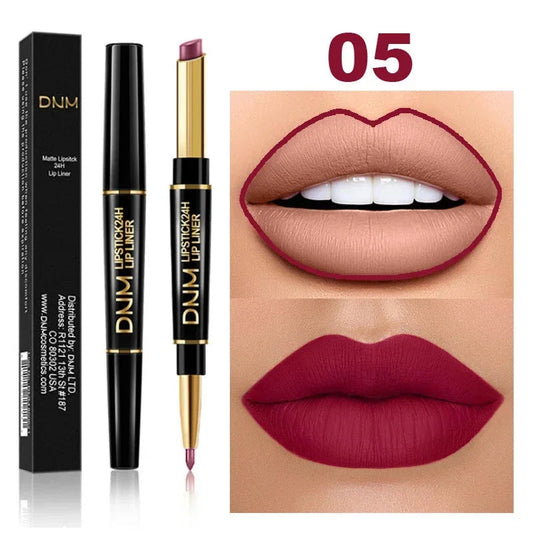 DNM Double-ended Matte Lipstick Pencil Non-stick Cup Long Lasting Lipstick Lip Liner Waterproof 2 In 1 Lip Stain Pencil Pure Ember