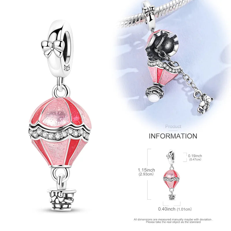 New 925 Sterling Silver Charms Beads Hot Air Balloon Matryoshka Pendant Pure Ember