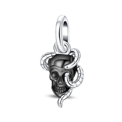 Skull charm with snake on a white background. pandora style charm pendant. Gothic Style, Halloween theme.