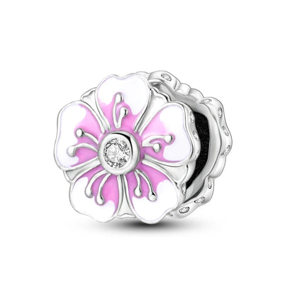 925 Sterling Silver Pink Series Colour Charms Beads Cut Girl Flower Pendant