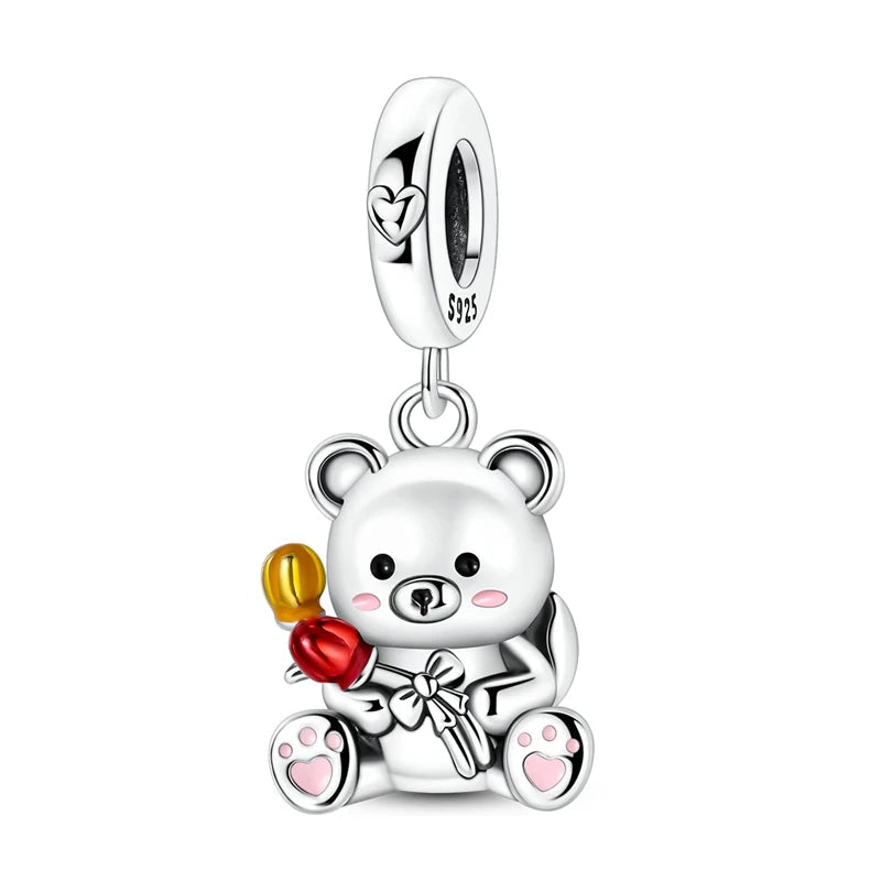 925 Sterling Silver Dollar Panda Mushroom Pendant Charms Pure Ember