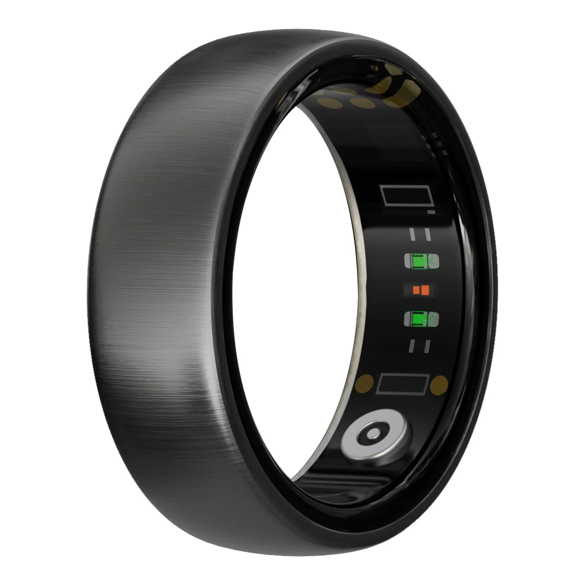 oura smart ring Black smart ring with digital display on a white background
