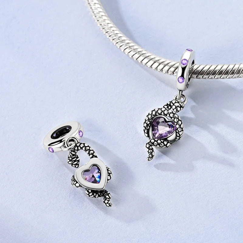 Silver 925 Charm Bead Rose Heart Pandent Butterfly Orchid Clasp Clip