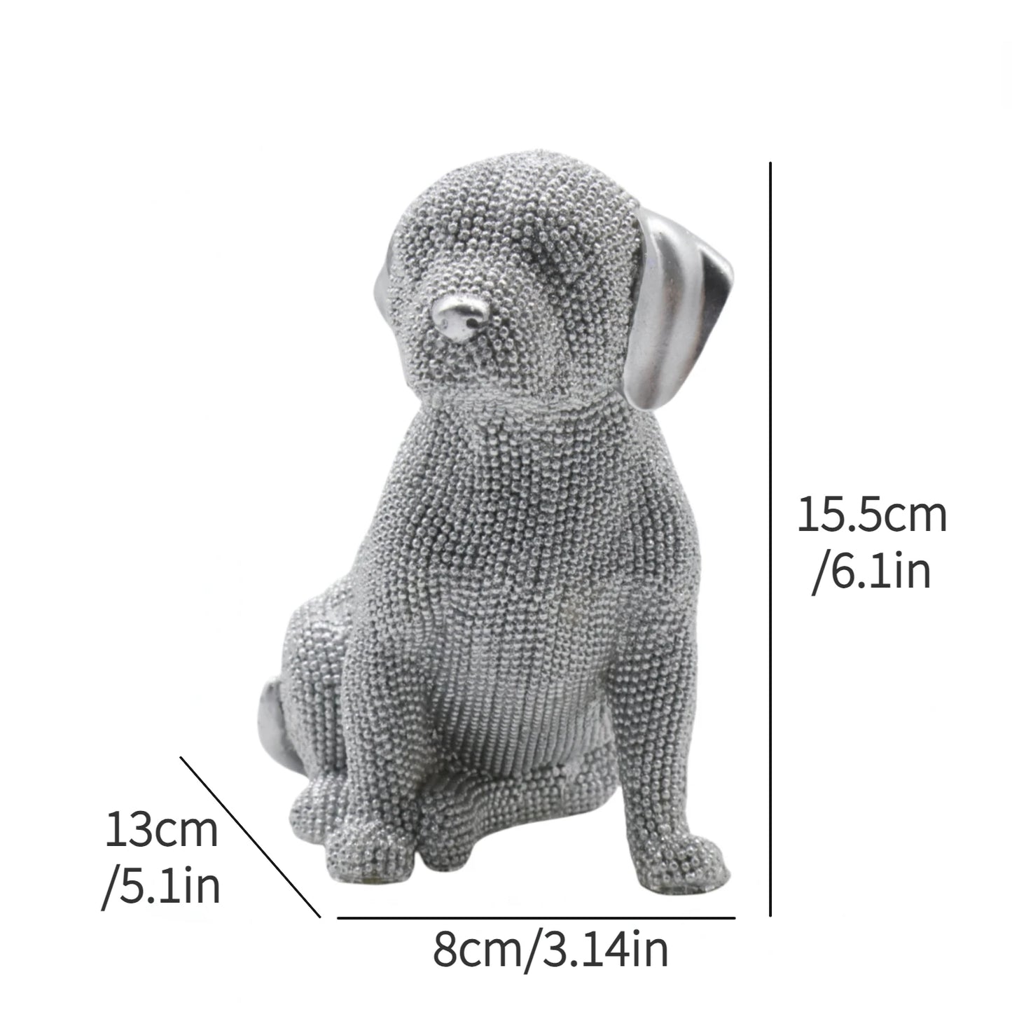 Beaded Resin Dog Statue silver