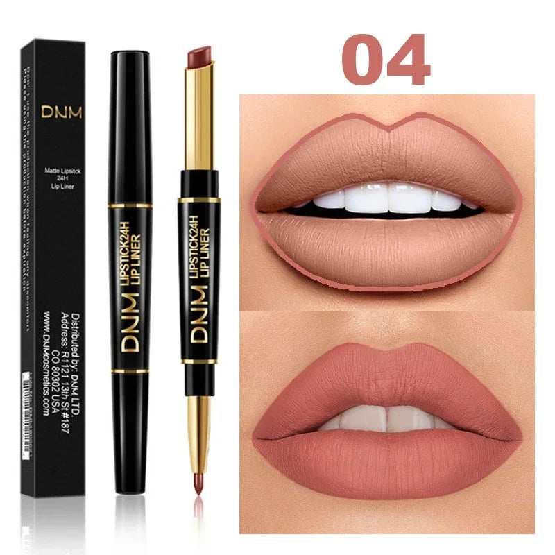 DNM Double-ended Matte Lipstick Pencil Non-stick Cup Long Lasting Lipstick Lip Liner Waterproof 2 In 1 Lip Stain Pencil Pure Ember