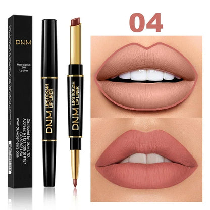 DNM Double-ended Matte Lipstick Pencil Non-stick Cup Long Lasting Lipstick Lip Liner Waterproof 2 In 1 Lip Stain Pencil Pure Ember