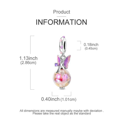 925 Sterling Silver Charms Bead Luminous Butterfly Dangle Fit Pure Ember