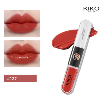 Hot Kiko Double-Headed Lipstick, Lip Gloss Non-Fading Oil Sexy Rich Lip Gloss Milk Tea Bean Paste Naked Makeup Pure Ember