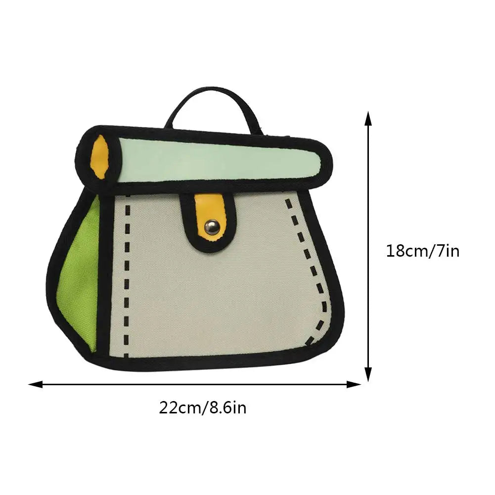 3D Style Patchwork Sling Handbag Cartoon Animation 2D Drawing Satchel