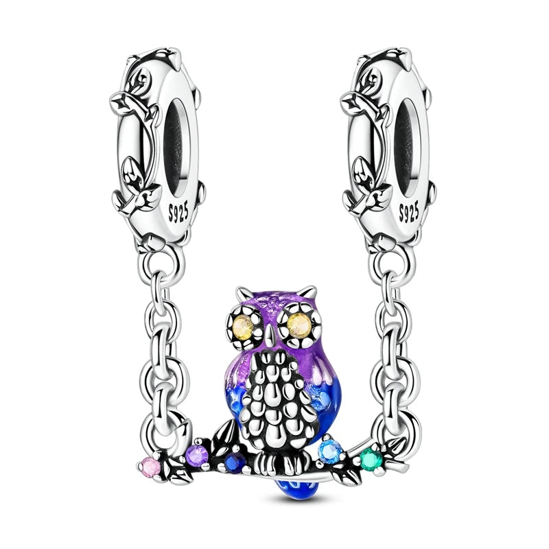 Silver 925 Charm Bead Rose Heart Pandent Butterfly Orchid Clasp Clip