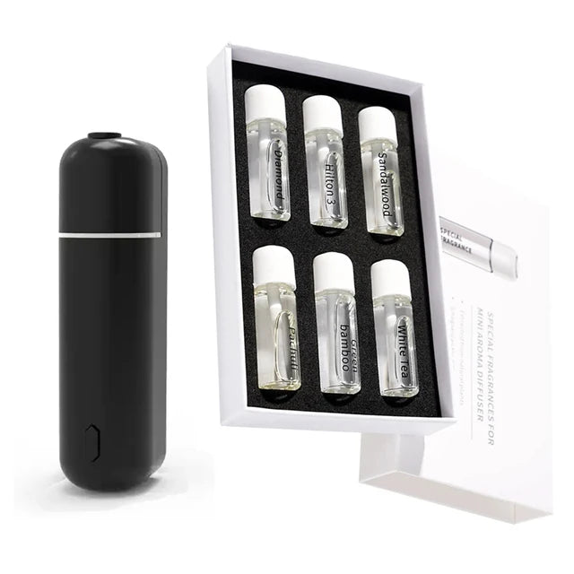 Car Aroma Diffuser Mini USB Rechargeable Vent Clip + Fragrances