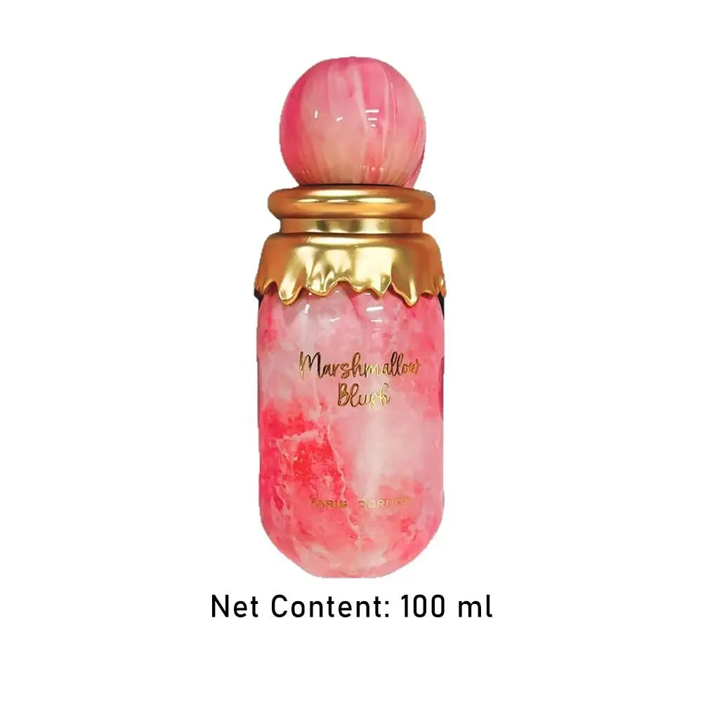 Pink and gold bottle with 'Marshmallow Blush' text on a white background