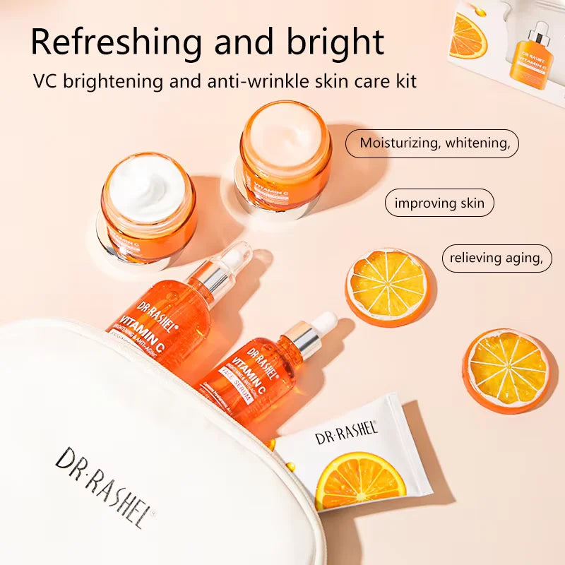 DRRASHEL Vitamin C 5-Piece Makeup Bag Skincare Set Pure Ember