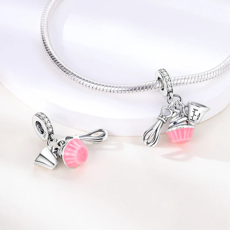 925 Sterling Silver Pink Series Colour Charms Beads Cut Girl Flower Pendant