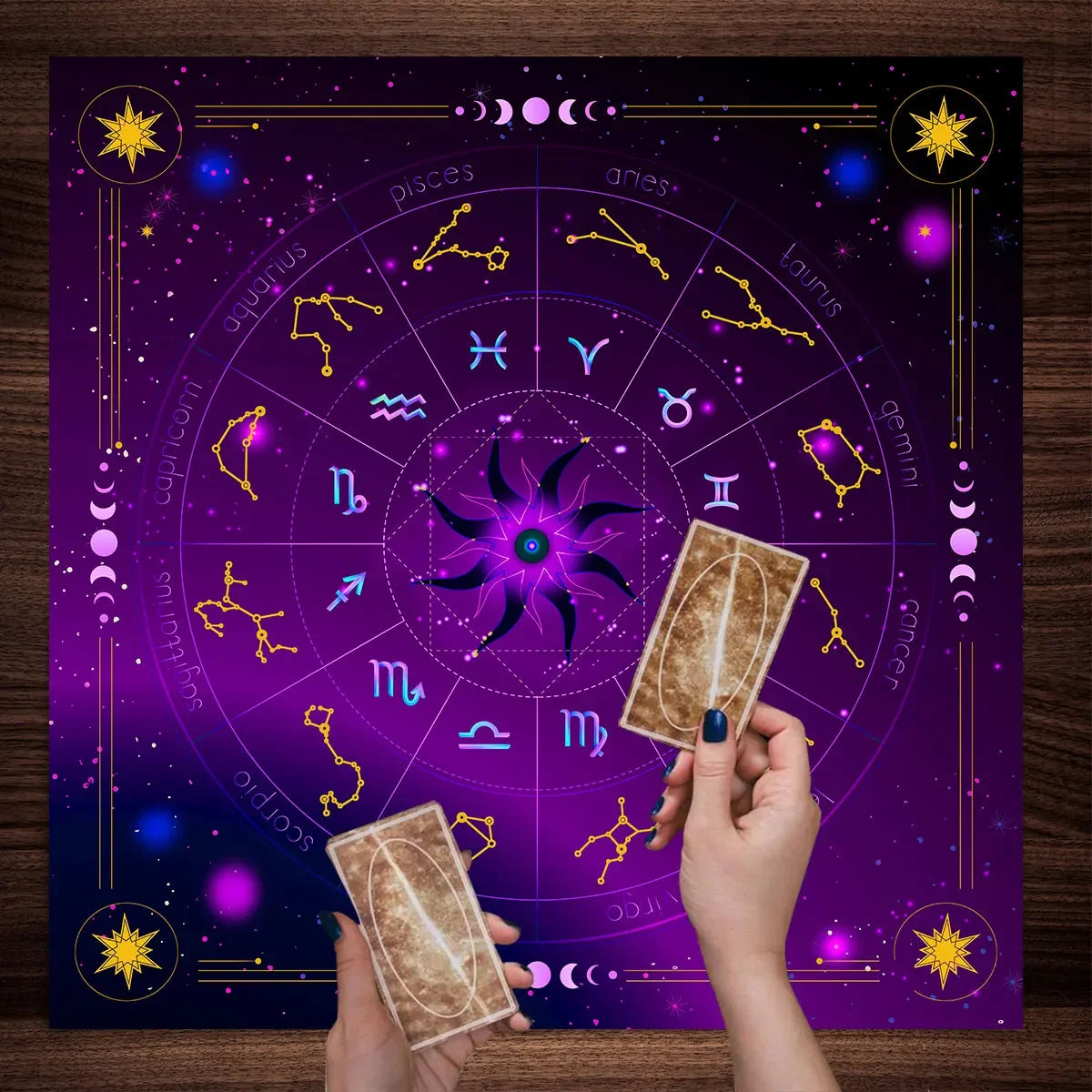 Sun Moon Starry Sky  Tarot Altar Cloth 12 Constellations Spread Tarot Reading Cloth Witchcraft Oracle Cards Pad  Home Room Decor Pure Ember