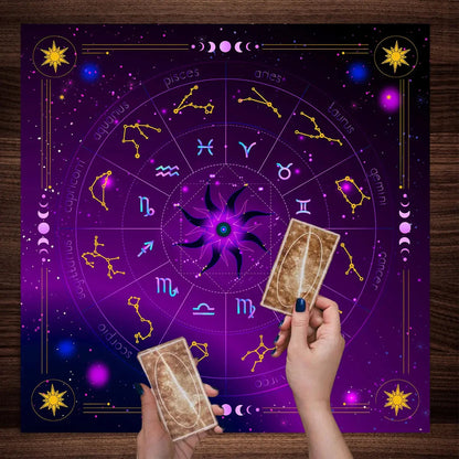 Sun Moon Starry Sky  Tarot Altar Cloth 12 Constellations Spread Tarot Reading Cloth Witchcraft Oracle Cards Pad  Home Room Decor Pure Ember