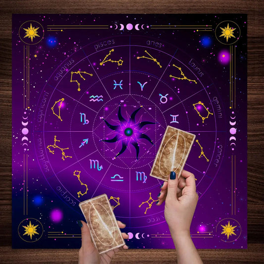 Sun Moon Starry Sky  Tarot Altar Cloth 12 Constellations Spread Tarot Reading Cloth Witchcraft Oracle Cards Pad  Home Room Decor Pure Ember