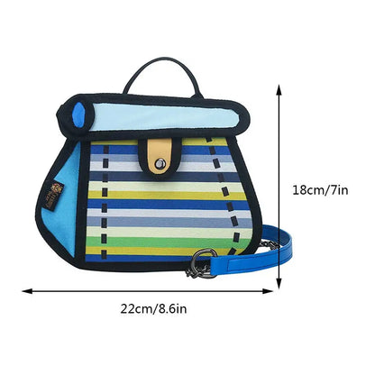 3D Style Patchwork Sling Handbag Cartoon Animation 2D Drawing Satchel