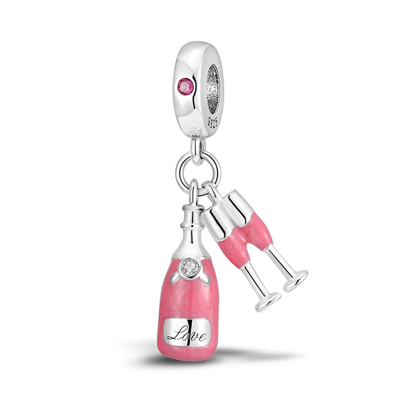 925 Sterling Silver Pink Series Colour Charms Beads Cut Girl Flower Pendant