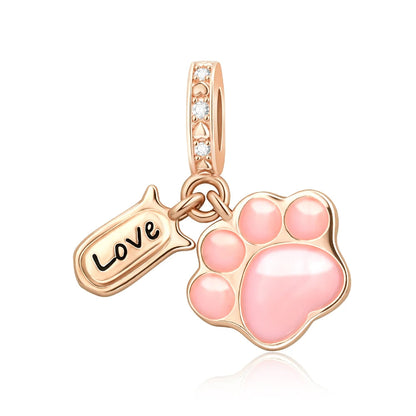 Sparkling Rose Gold Pavé Triple-row Beads Pink Gem Entwined Hearts Charm Fits Brand Bracelet Pure Ember