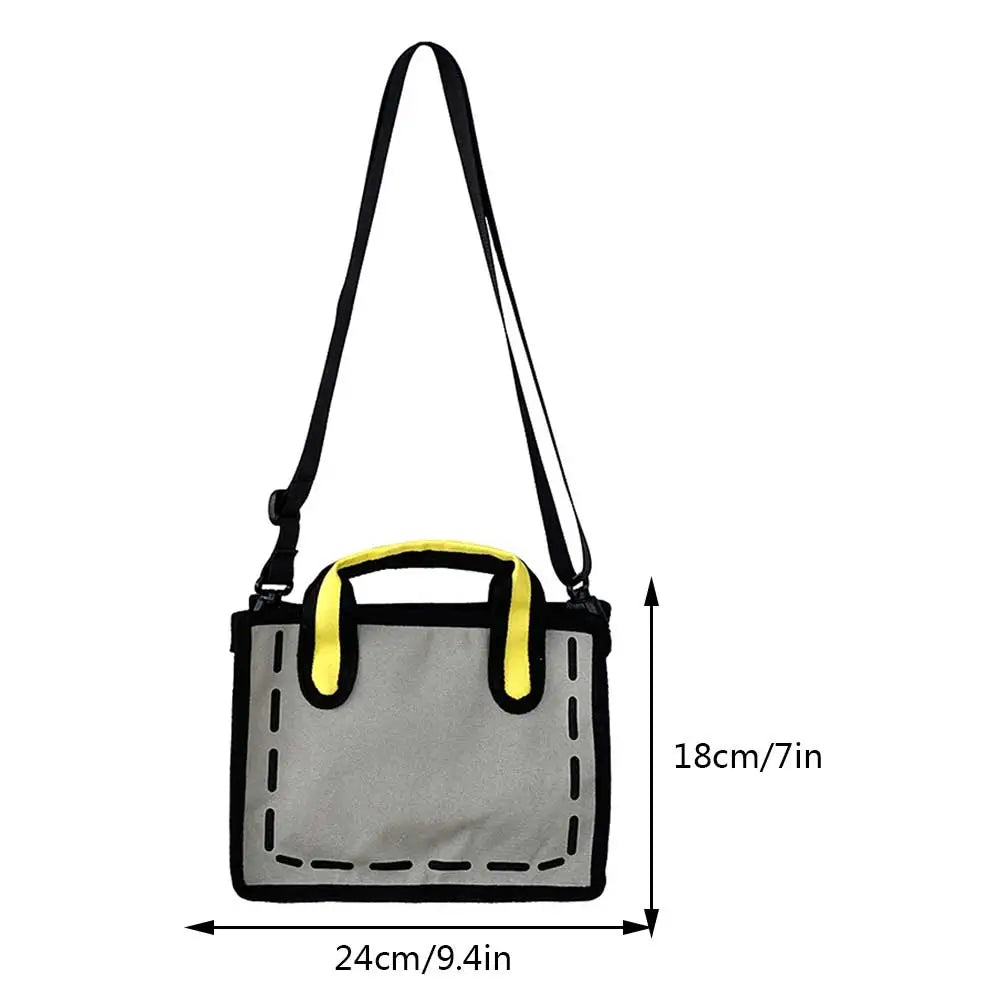 3D Style Patchwork Sling Handbag Cartoon Animation 2D Drawing Satchel