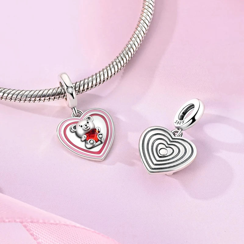 925 Sterling Silver Pink Charms Bead Butterfly Fairy Elephant Fox Pendants Pure Ember