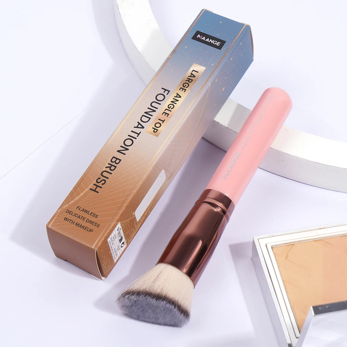 MAANGE 2PCS Foundation Makeup Brush Set Flat Angled Kabuki Powder Blush Brush For Liquid Soft Bristles Cosmetic Makeup Tools Pure Ember