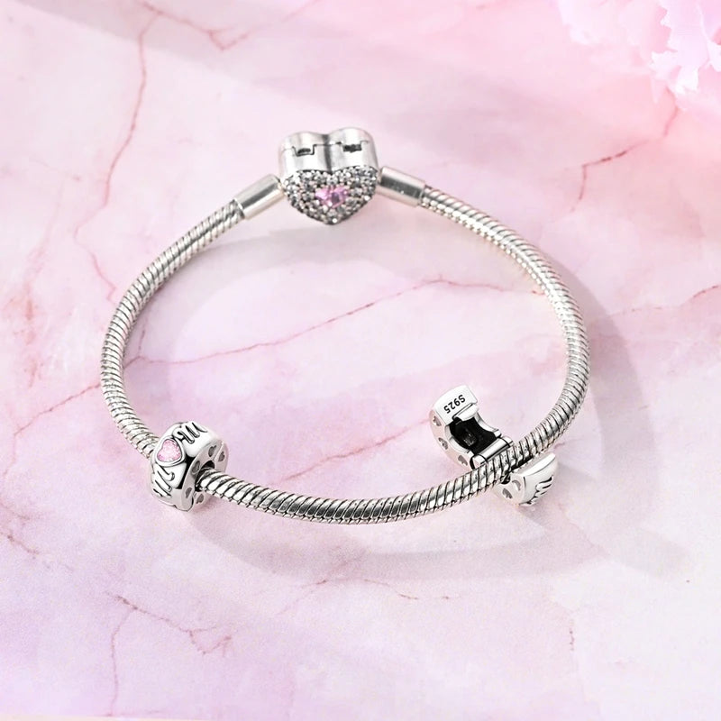 925 Sterling Silver Pink Charms Bead Butterfly Fairy Elephant Fox Pendants Pure Ember